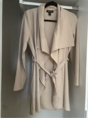 Beige / Nude Overcoat Trench Tie Up Jacket Size Medium